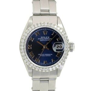 ROLEX DATEJUST BLUE ROMAN DIAL DIAMOND OYSTER STAINLESS STEEL WATCH 26 MM 69174